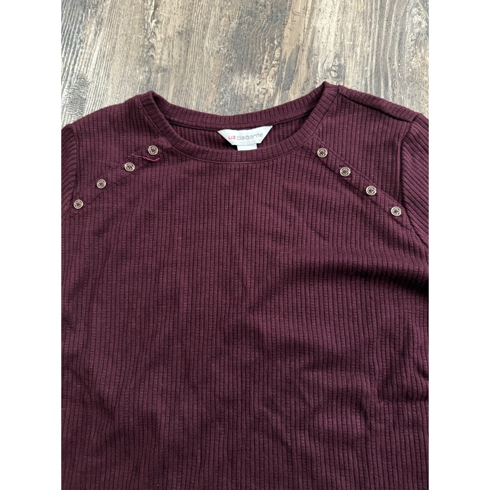 Liz Claiborne Womens Burgundy Crew Neck Casual Soft 3/4 sleeve sweater  sz Lrg - Picture 2 of 7